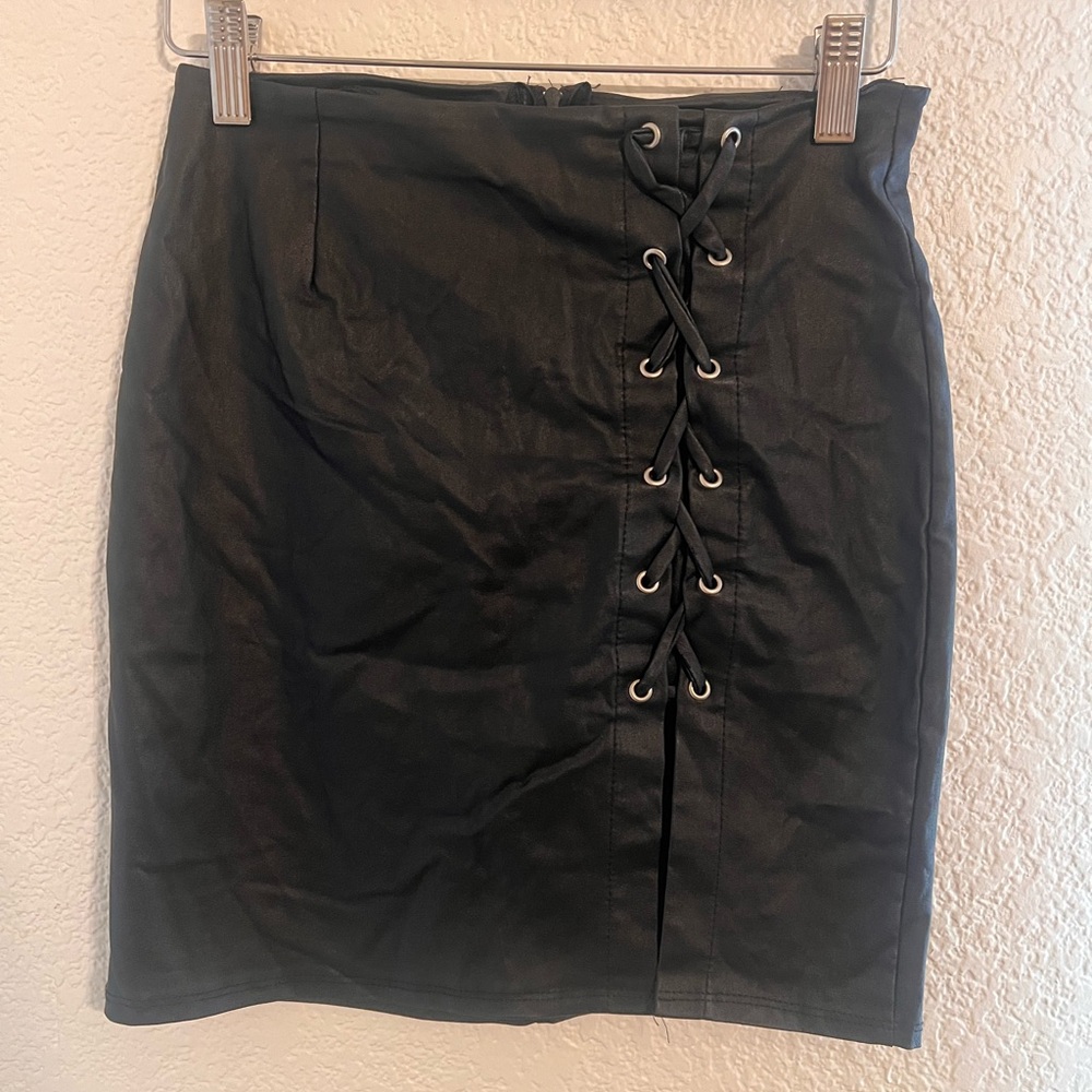 Windsor Black Lace-Up High Waist Mini Skirt